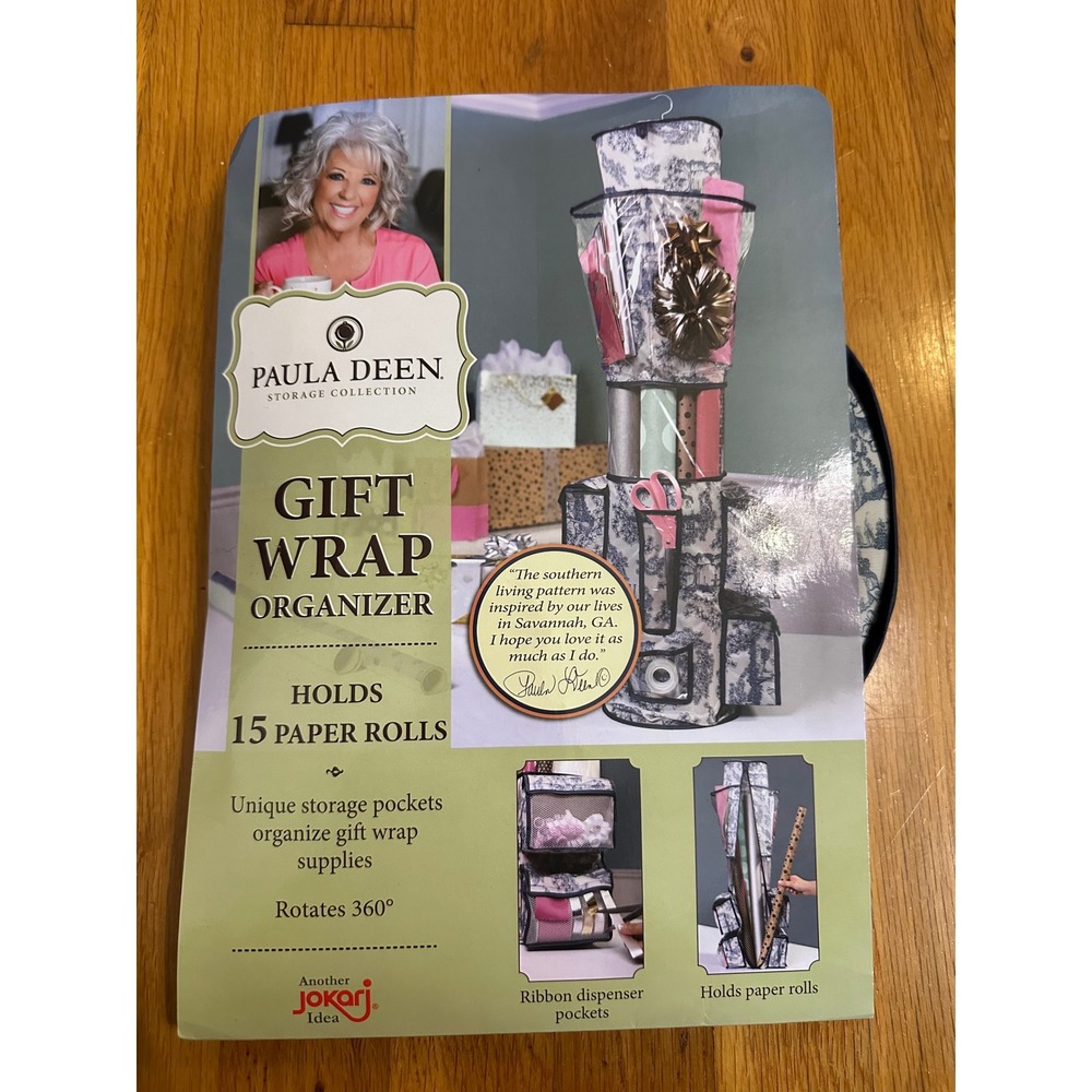 Paula Deen Storage Collection Gift Wrap Organizer Toile Blue White 15 Rolls NEW